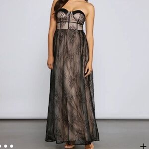 Maniju Laurel Formal Lace Illusion Corset Dress NWT